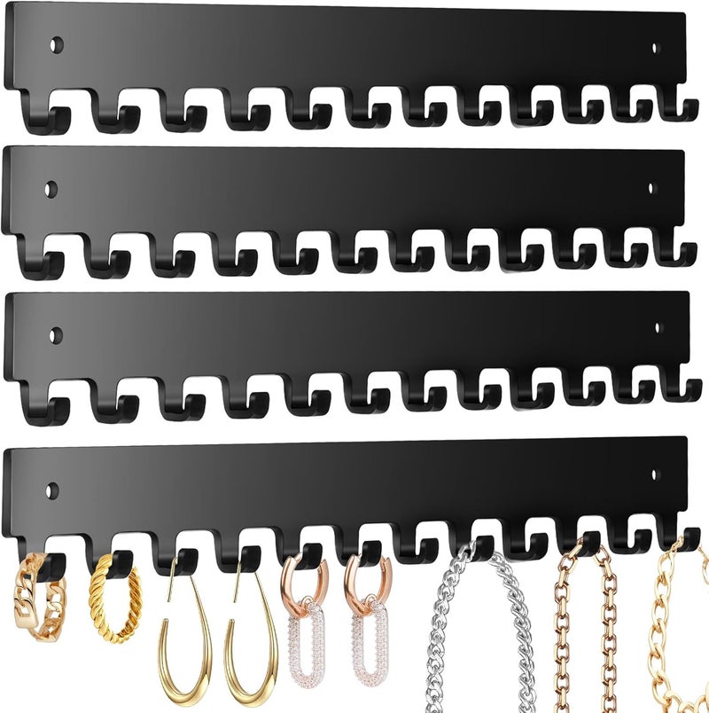 milylove Acrylic Necklace Holder 4 Pack Wall Mounted Necklace Organizer Hanging Jewelry Organizer with 12 Hooks for Necklaces, Bracelets, Rings and Bangles Display Black - Image 1